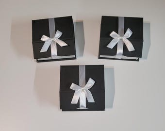 Ribbon Bracelet Box, Black with Satin Lining (Set of 3)