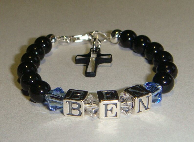 Baby Boy Baptism Name Bracelet Swarovski Pearls & Crystals Etsy