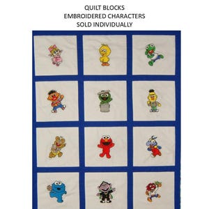 Embroidered Sesame Street Quilt Blocks – Choose Characters, Cotton Fabric (10"x8")