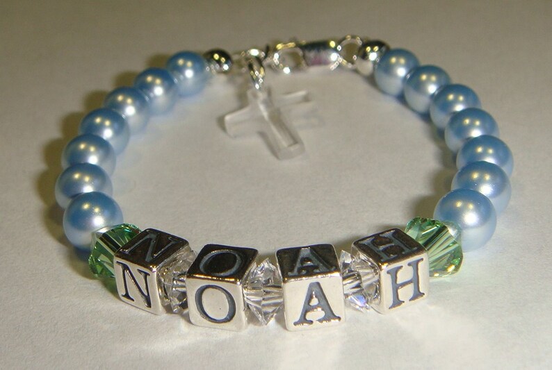 Baby Boy Baptism Name Bracelet Swarovski Pearls & Crystals Etsy