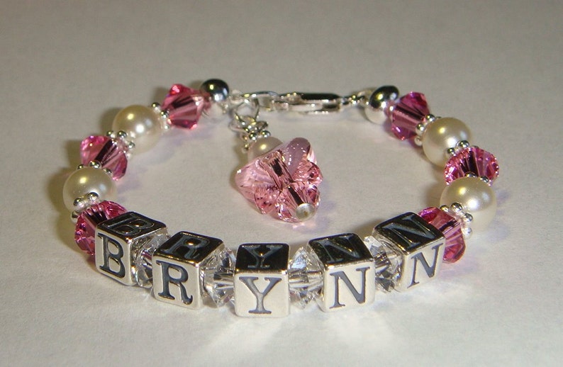 Baby Birthstone Name Bracelet Swarovski Pearls & Crystals Etsy