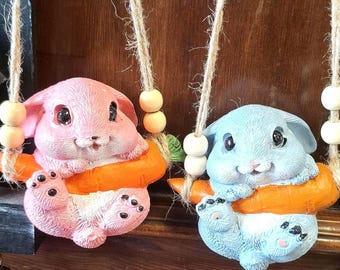 Cute Rabbit Wall Hanging | Trio Bunny Nursery Decor | Kids Room Wall Art | Handmade Easter & Spring Ornament | Whimsical Animal Gift