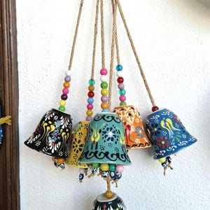 Evil Eye Ceramic Wind Chime | 1, 2 or 3 Bells | Hand-Painted Turkish Pottery | Boho Garden Decor | Good Luck Charm