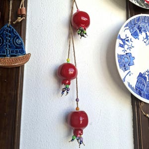 Ceramic Wall Art | Handmade Pomegranate Wall Hanging | Turkish Nazar Evil Eye Decor | Mediterranean Home Ornament