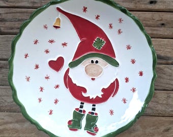 Handmade Christmas Gnome Plate with Stand: Festive Ceramic Holiday Decor