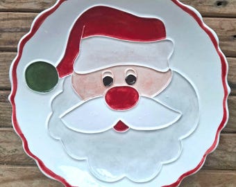Handmade Santa Claus Ceramic Plate with Free Display Stand: Signed Christmas Decor