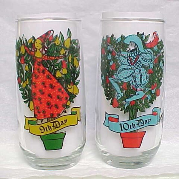 RESERVED (1) 9th & (2) 10th Day Glasses From 12 Days of Christmas Series, Pepsi Round Bottom Collectible Holiday Glass