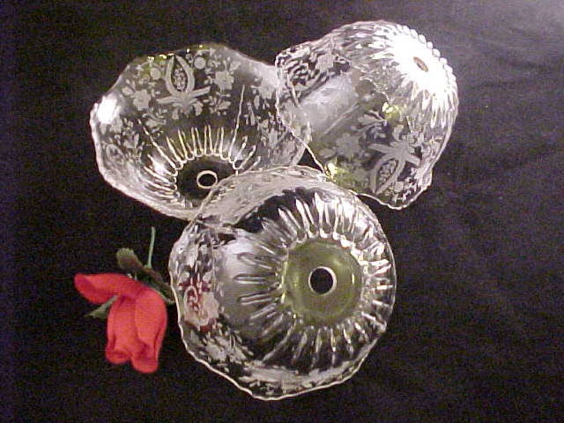 Vintage Glass Lamp Shades W New Martinsville Prelude Etch On Radiance Blank From Mayo Bowls Made 1930s To 1950s Collectible Lighting