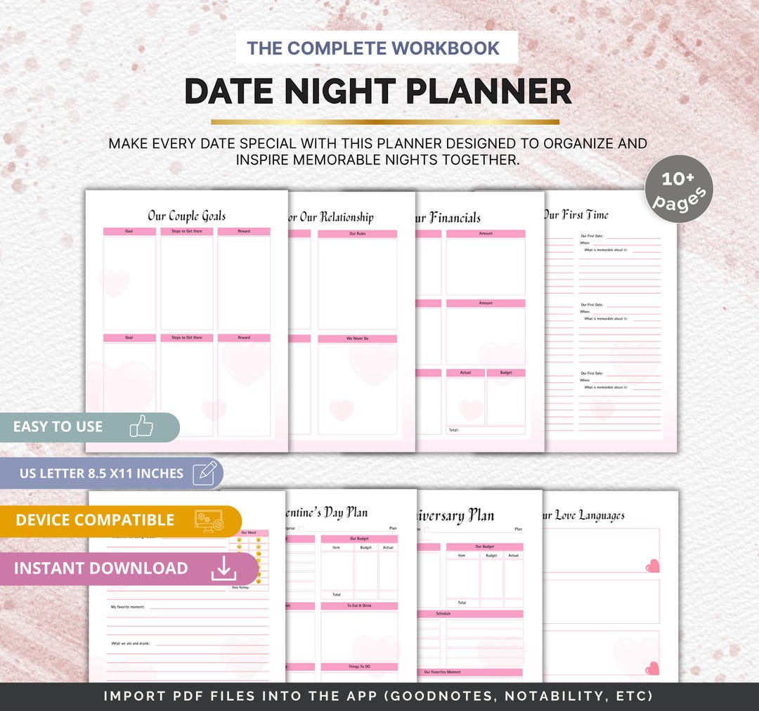 Date Night Planner & Questions | Printable Couples Activity Guide ...