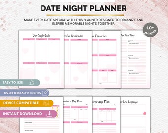 Datum/avondplanner en vragen | Afdrukbare activiteitengids voor stellen | Romantische ideeën en gespreksstarters pdf