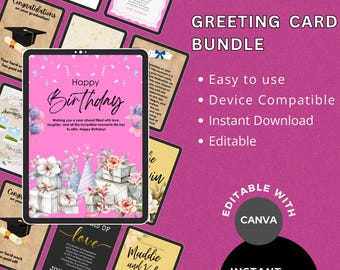 Editable Greeting Card Bundle, All Occasion Templates (Digital Download)