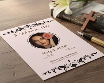 Modelo de programa funerário, programa de celebração da vida, serviço memorial imprimível