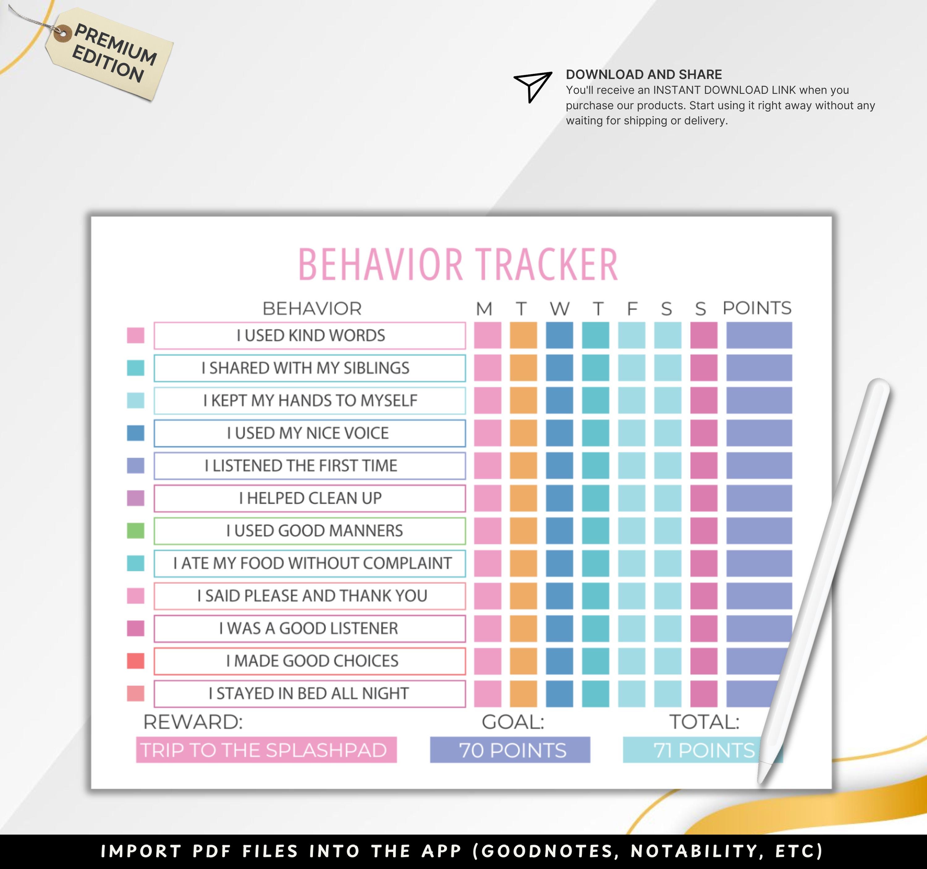 Kids Chore Chart Printable | Responsibility Tracker Checklist Digital ...