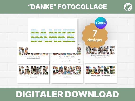 DANKE Fotocollage Canva Vorlage – Abschied Geschenk Lehrer, Kollegen, Abschlussklasse | 7 Varianten | Canva Free Vorlage