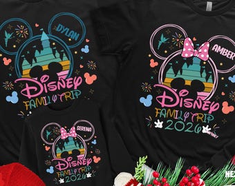 Maglietta Disney Family Trip 2026, maglietta abbinata al castello Disney, magliette personalizzate Disney per la famiglia, maglietta con nome personalizzato per le vacanze Disney