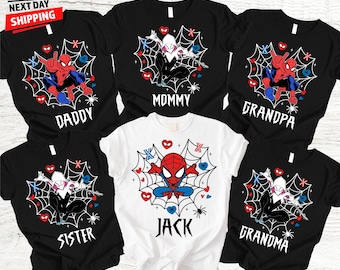 Spider Family Matching Shirts, Personalized Spider-Man Shirt, Spider-Gwen Tee, Custom Name Superhero Set
