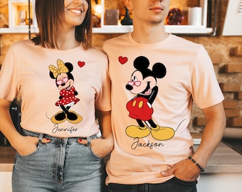 Musse Minnie parskjortor, matchande alla hjärtans dag Disney-tröjor, anpassad kärlekströja med namn