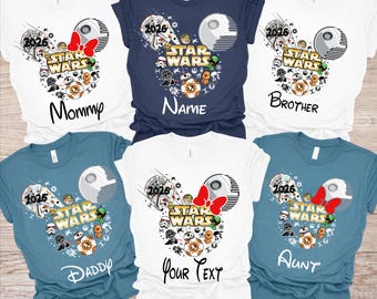Camiseta de vacaciones familiares de Star Wars 2026 • Camiseta de viaje a Disney a juego • Opción de nombre personalizado