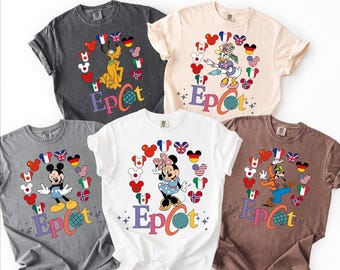Koszulka Comfort Colors® Epcot, Flagi Narodów Myszki Miki, Koszulka unisex WDW z lat 90., Niestandardowe imię