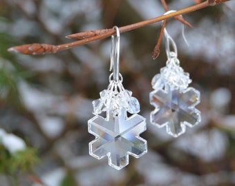 Crystal snowflake earrings, Snow Queen frozen ice jewelry, winter fairy earrings, snowflake jewelry for Yule, white witch earrings ice queen