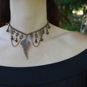 Fern leaf choker, Autumn forest necklace, elf jewelry, copper and crystal fall leaves necklace, elven witchy choker, wood elf jewelry
