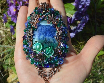Lavender purple fairy necklace, wire wrapped crystal pendant, purple and green jewelry, fairycore garden crystal necklace, lavender jewelry