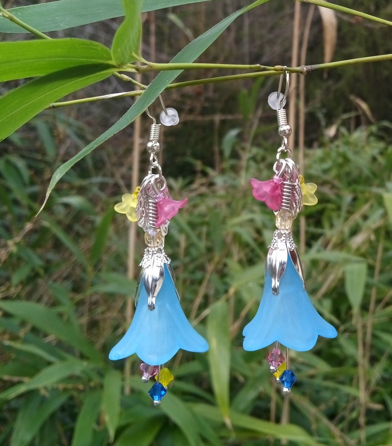 Bisexual pride earrings, subtle bi flag jewelry, fuchsia pink blue and purple flower earrings, lgbt jewelry, bisexual flag or custom colours image 6