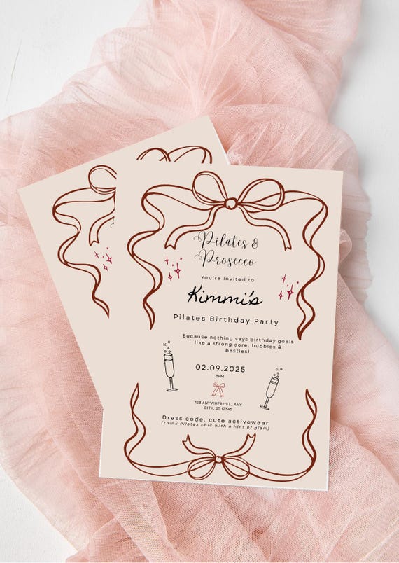 Editable Pilates Party Birthday Invitation, Digital Download Template, Girly invite
