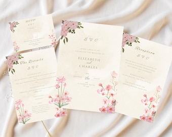Elegant Pink Floral Wedding Invitation - Digital download. Editable & Printable Boho Wedding Invite