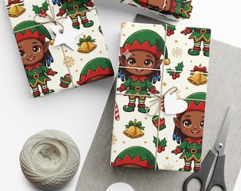 Papier cadeau personnalisé à motif enfant elfe | Rouleau de papier cadeau de Noël