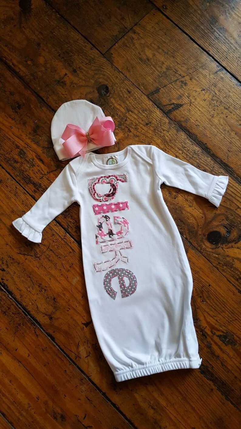 Baby Girl Personalized Name Gown Grey and Pick Coming Home Etsy