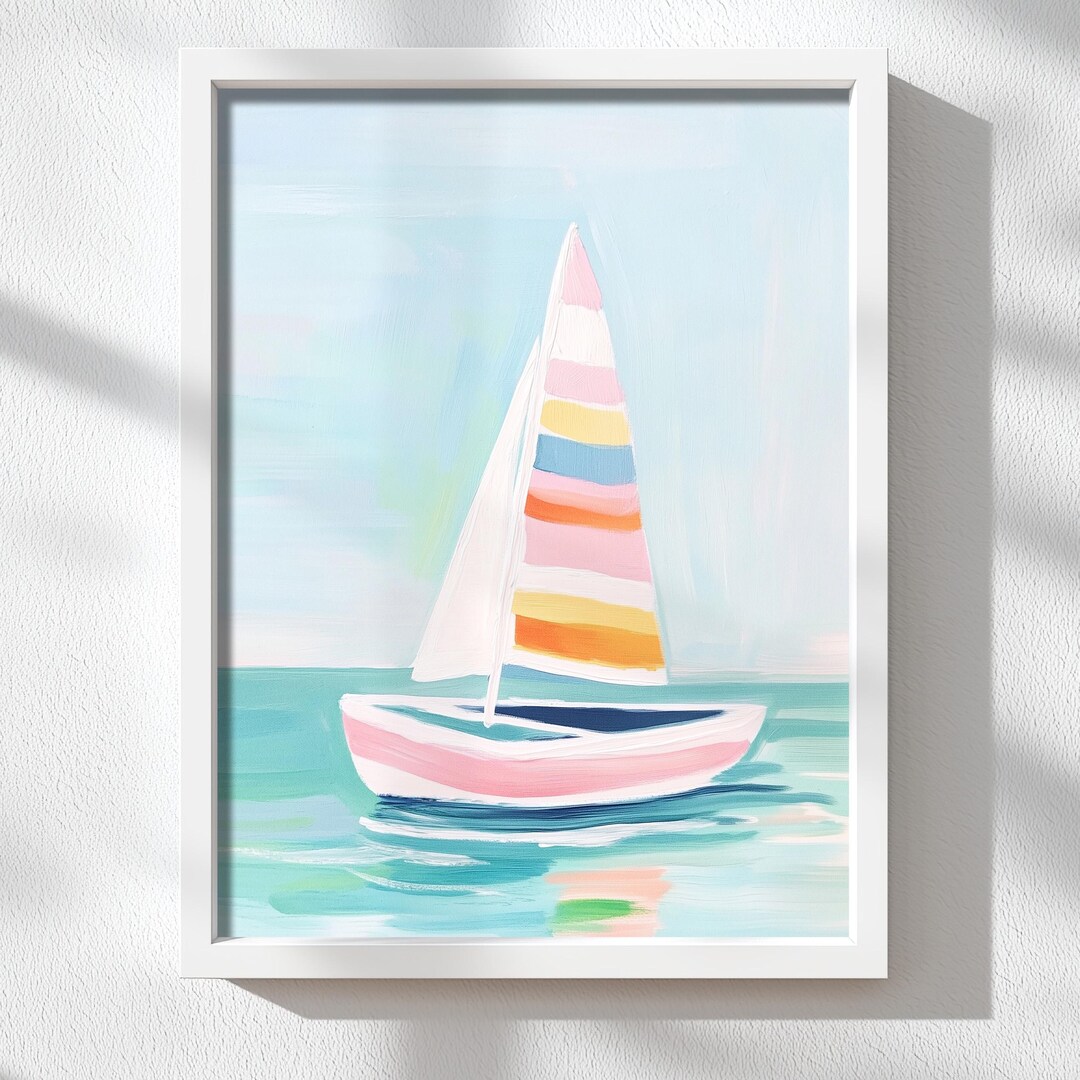 Pastel Sailboat Print: Printable Coastal Wall Art (digital Download) - Etsy