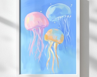 Colorful Jellyfish Print: Coastal Wall Decor (Digital Download)