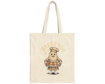 Baked With Boo Ghost Tote Bag, Halloween Baking Tote, Cute Ghost Cookies Bag, Fall Bakery Canvas Tote, Halloween Gift for Bakers