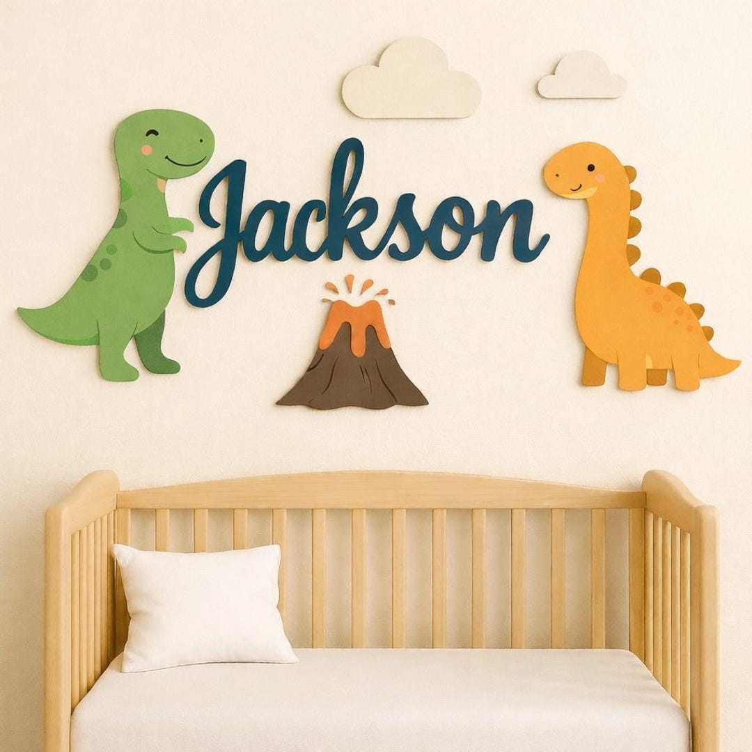Dinosaur Nursery Name Sign – Personalized Wooden Baby Name Sign, Dino ...