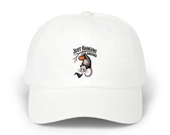 Halloween Opossum Dad Cap, Just Hanging Around Embroidered Hat, Funny Vintage Possum Jack-o-Lantern Cap, Spooky Season Gift