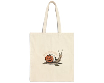 Slow And Spooky Snail Tote Bag, Vintage Halloween Canvas Bag, Pumpkin Snail Naturalist Print, Cute Fall Gift Tote for Autumn Lovers