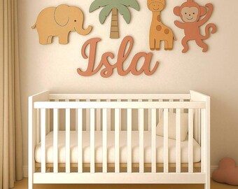 Personalized Wooden Name Sign for Jungle Nursery, Above Crib Baby Name Wall Décor, 3D Wooden Name Cutout, Nursery Wall Art, Baby Shower Gift