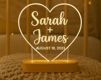 Personalized Heart Night Light | Engraved Names, Anniversary Gift