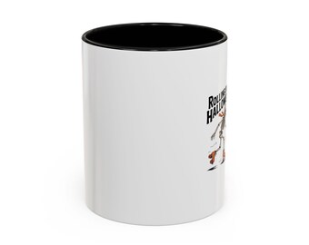Rolling Into Halloween Skeleton Mug, Retro Roller Skating Skeleton Coffee Cup, Funny Halloween Gift, Spooky Season Accent Mug