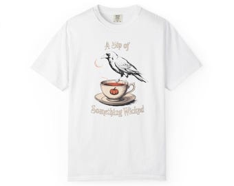 A Sip Of Something Wicked Crow Shirt, Vintage Halloween Tea Tee, Gothic Crow Pumpkin T-Shirt, Witchy Autumn Gift