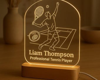 Personalized Tennis Player LED Night Light, Laser Engraved Gift