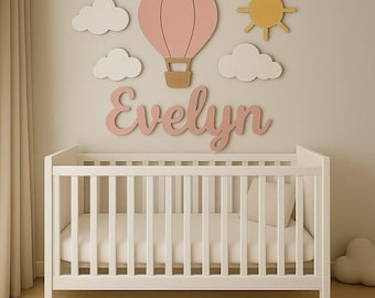 Custom Hot Air Balloon Nursery Name Sign, Personalized Wooden Name Sign, Above Crib Decor, 3D Baby Name Sign for Nursery Wall Art