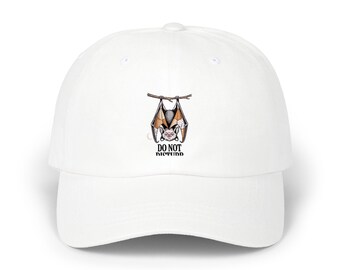 Do Not Disturb Bat Dad Hat, Halloween Dad Cap, Cute Sleepy Bat Embroidered Hat, Vintage Storybook Halloween Gift, Spooky Season Cap