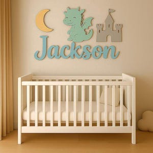 Dragon Fantasy Nursery Name Sign Above Crib, Personalized 3D Wooden Baby Name Sign, Boy Nursery Decor, Nursery Wall Art Gift