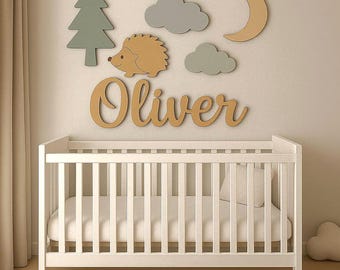 Hedgehog Woodland Personalized Name Sign, Nursery Wall Decor, Above Crib Name Sign, Wooden Baby Name Sign, Baby Shower Gift Idea
