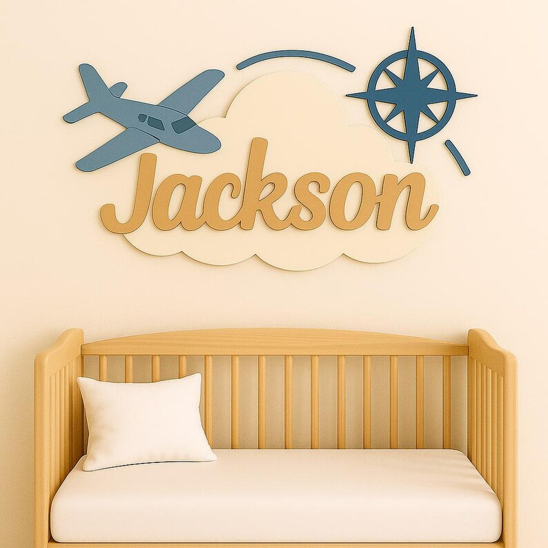 Personalized Airplane Nursery Name Sign – 3D Wooden Wall Decor - Etsy UK