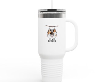 Do Not Disturb Bat Halloween Travel Mug, Funny Sleepy Bat Tumbler, Spooky Season 40oz Insulated Cup with Straw, Halloween Gift