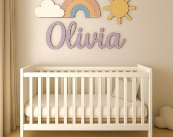 Personalized Rainbow Pastel Wooden Name Sign, Nursery Wall Decor, Above Crib Baby Name Sign, 3D Custom Name Plaque for Girls or Boys