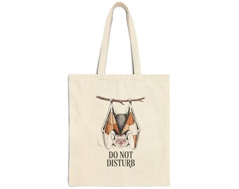 Do Not Disturb Bat Tote Bag, Halloween Canvas Tote, Cute Sleepy Bat Bag, Vintage Storybook Halloween Gift, Spooky Season Tote